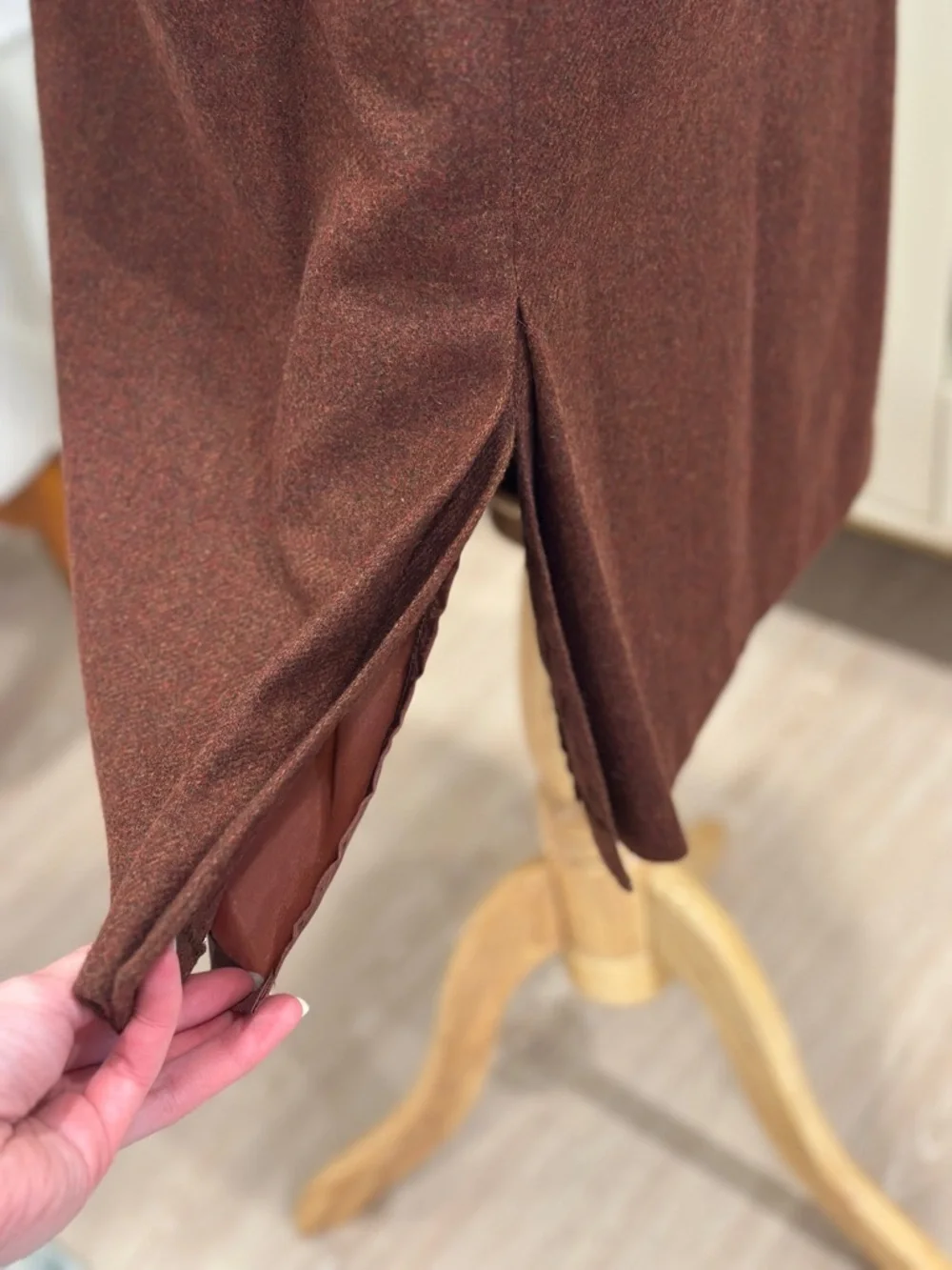 Vintage Wool Brown Midi Pencil Skirt
